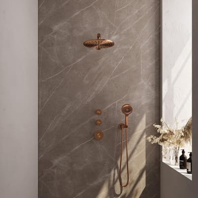 Brauer Copper Edition Thermostatische Regendoucheset Inbouw - Hoofddouche 30 cm - Rechte Wandarm - Handdouche 3 Standen - Doucheslang - Wandaansluitbocht