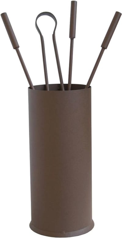 Haardonderhoud Set - Open haard gereedschap - Haard reinigen - Compleet met houder - 58 cm hoog - Corten