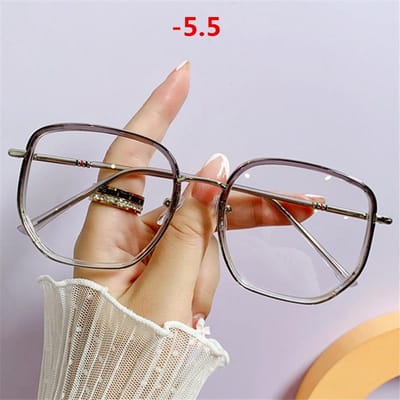 -1.0-1.5-2.0-2.5-3.0 Tot -6 Oversized Afgewerkte Myopie Brillen Mannen Vrouwen Transparante Brillen Op Sterkte Kortzichtigheid Brillen beige
