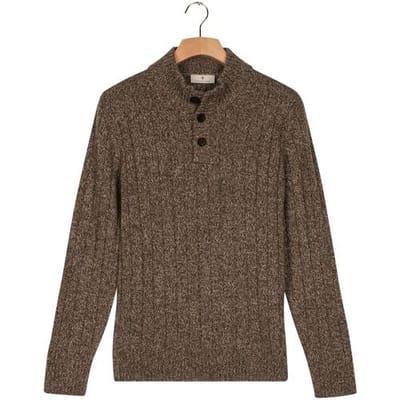 Thomas Maine Trui Button Closure Merino Wool  Vertical Rib Structure Knit Grijsgroen / male
