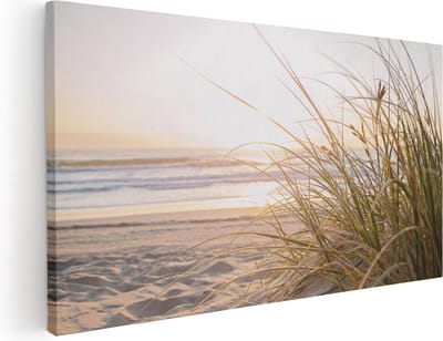 Artaza Canvas Schilderij Strand En Zee - 40x20 cm - Klein - Wanddecoratie Zonsondergang - Muurdecoratie Duinen - Schilderijen Op Canvas