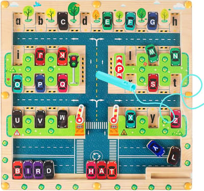 Magnetische Alfabetpuzzel - Houten Educatief Spel - Letters Leren - Fijne Motoriek Ontwikkeling - 29.5 x 29.5 cm - Natuurlijk Hout