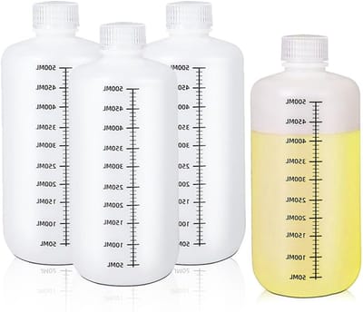 500ml Testbuizen van Polypropyleen, Set van 4, Translucente Breednekkige Flessen, Chemisch Bestendig voor Laboratoriumgebruik