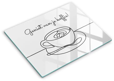 Wallfluent Glazen Snijplanken - Koffie, Lekker kopje koffie! Snijplanken Glas - 40 cm x 52 cm - Wit Snijplanken van Glas - Snijplank van Glas - Snijplank van Glas met Print - Antislip Keuken Snijplank Glas