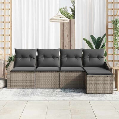 vidaXL Bankstel met kussen met opslag 5 pcs Grijs poly rattan