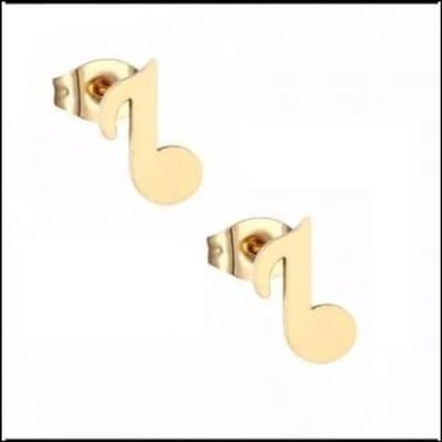 Aramat Jewels | Oorbellen | Muzieknoten Oorbellen - Stalen Oorbellen | Muzieknoot-Goudkleur-9x4mm | |9mm | Staal | Kinderen, Volwassenen | Verkleurd niet
