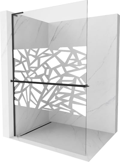 Mexen Kioto+ L Douchewand met plank Walk-in 70 x 200 , wit patroon, zwart - 800-070-123-70-85
