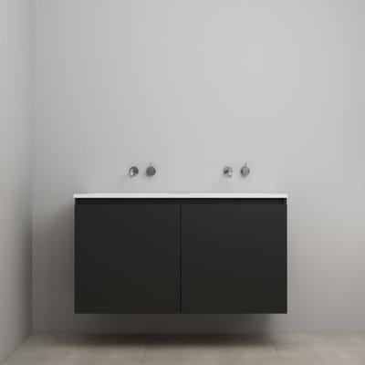 On-Line Onderkast - 120 cm - Bouwpakket - Greeploos 2 Deuren - Acryl Wastafel - zonder Kraangat - Mat Zwart