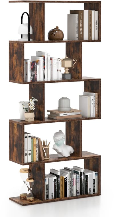 COSTWAY Boekenrek, rek met 5 niveaus, staand rek van hout, kantoorplank, opbergplank, ruimteverdeler, plank voor woonkamer, slaapkamer, kantoor, 70 x 23,5 x 158 cm (vintage bruin)