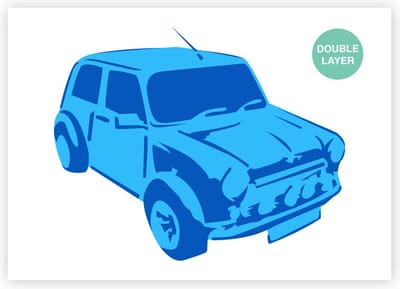Mini Cooper sjabloon - 2 lagen kunststof A3 stencil - Kindvriendelijk sjabloon geschikt voor graffiti, airbrush, schilderen, muren, meubilair, taarten en andere doeleinden