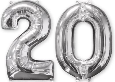 Amscan - Folieballon verjaardag '20' - zilver - Ø 66 cm - Set-1