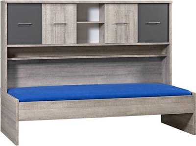 Bedframe  90 X 200 cm Incl Deuren - Mix Donker Grijs Hout / Uni Grijs – Budel - MIX