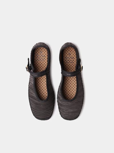 Dames Mary Janes van geplooid materiaal met een platte zool | CAROLINA