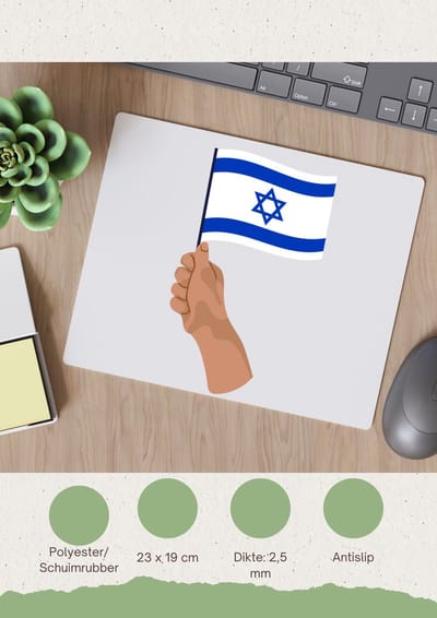Akyol - israël vlag met hand Muismat - Israël - mensen die liefde willen geven aan israel - degene die van israël houden - supporten - oorlog - verjaardagscadeautje - gift - geschenk - kado - 23 bij 19 cm