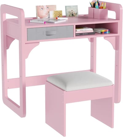 Kindertafel met Stoel - Kinderbureau met 2 Lades - Studiebureau voor Jongens en Meisjes 3-8 Jaar - 86x46x80 cm - roze