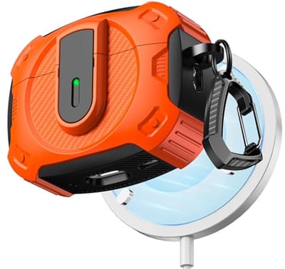 RFUNGUANGO hoesje voor AirPods Pro 2/1 (2023/2022/2019) met reinigingsset, nieuw ruimte-thema beschermhoesje van 2024, compatibel met MagSafe,Cosmos-Oranje