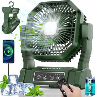 Thuys - Campingventilator met 20000 mAh accu, tafelventilator, USB ventilator, LED-licht, 4 snelheden, timer en afstandsbediening