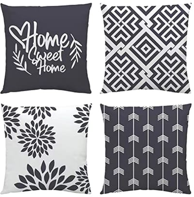 Decoratieve Kussenhoezen Set van 4 - 40 x 40 cm - Zwart en Grijs - Modern en Zacht
