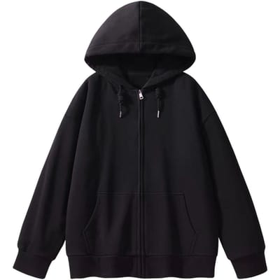 Automne et Hiver Ample Version Coréenne Gris Sweat à Capuche Fin en Velours Veste à Fermeture Éclair pour Femme Haut pour Femme XXL black