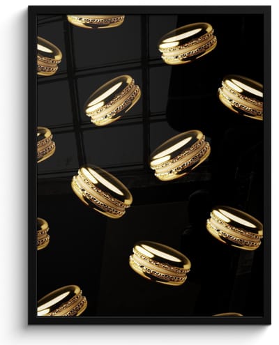 Fotolijst inclusief poster - Posterlijst 50x70 cm - Posters - Macarons - Patroon - Goud - Zwart - Foto in lijst - Keuken decoratie muur - Wanddecoratie accessoires - Muurdecoratie - Schilderijen