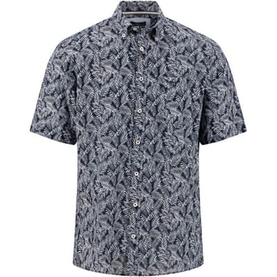 Fynch-Hatton Overhemd Slub Leaves Pattern Short Sleeve Navy / male