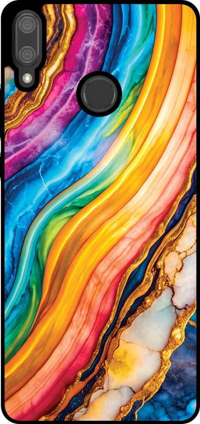 Smartphonica Telefoonhoesje Geschikt voor Huawei Y9 (2019) met Regenboog Goud Marmer Opdruk - TPU Backcover Case Rainbow Gold Marble Design geschikt voor Huawei Y9 (2019)