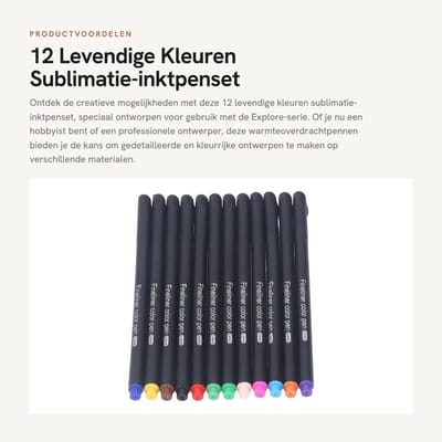 Dailygoods - 12 Levendige Kleuren - Sublimatie-inktpenset - Professionele warmteoverdracht - Fijne tip - Geschikt voor Explore - Creatieve media