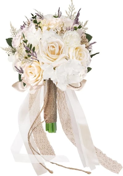 Bruiloftsboeket en Bruidsmeisjesboeket in Wit-Champagne - Kunstbloemen voor Trouwdecoratie