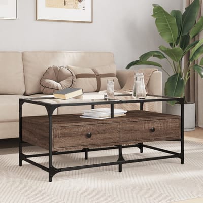 vidaXL - Salontafel - met - glazen - blad - 98,5x50x45 - cm - sonoma - eiken - staal
