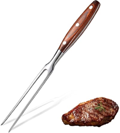 TOVBMUP Metalen vork - Houten handvat - Grillvork - Vleesvork - Vleesvork - RVS vleesvork - Grillvork - Serveervork