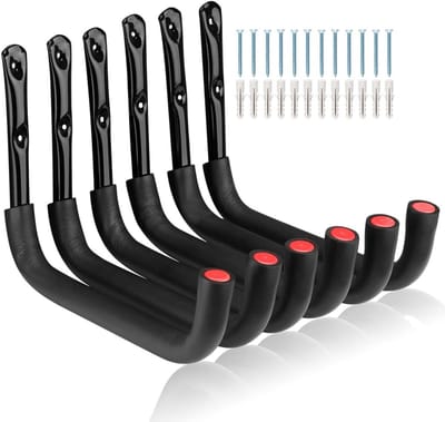 Zware Wandbevestigingshaken voor Garage, 6 Stuks, Ideaal voor Ladder, Fietsen en Tuin Gereedschap
