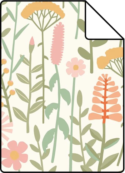 Proefstaal ESTAhome behang veldbloemen lichtgroen en roze - 26.5 x 21 cm - 131549-S
