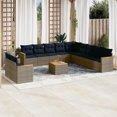 vidaXL - 12-delige - tuinbankset - met - kussens, - grijs - polyrotan