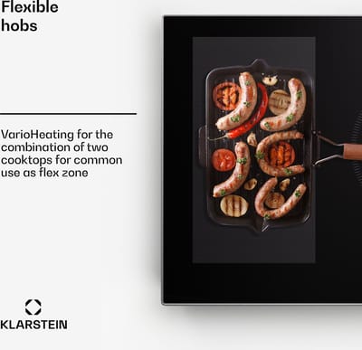 Klarstein Inductiekookplaat inductie kookplaat, glaskeramische kookplaat, 7000 W inductie kookplaat met 4 velden, ingebouwde inductie kookplaat met touch display en timer, moderne kookvelden met oververhittingsbeveiliging - 7200W 52 cm