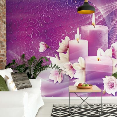Fotobehang - Vlies Behang - Magnolia en Kaarsen - Spa - Wellness - Zen - 416 x 290 cm