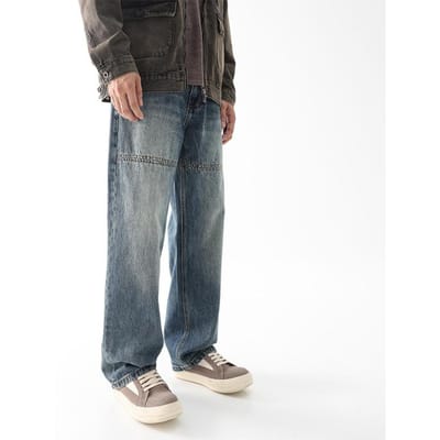 Jeans Rétro High Street Américain Homme Pantalon Droit Large Automne 40