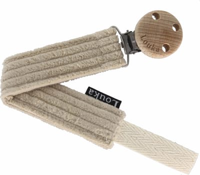 Louka Speenkoord brede rib beige de luxe - bruin - houten clip - speenketting