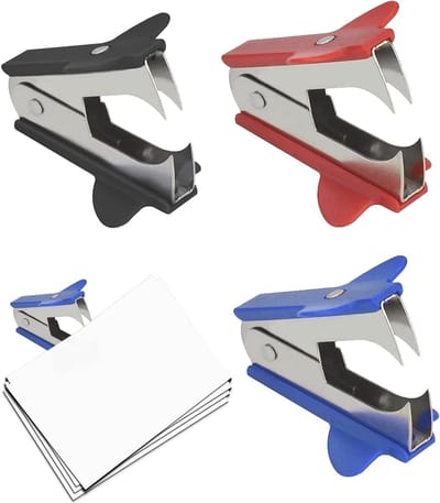 Set van 3 Kantooraccessoires: Heftang, Nietjesverwijderaar en Briefopener in Rood, Blauw en Zwart voor Thuis en Kantoorgebruik
