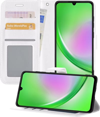 Hoesje - Met Pasjeshouder - Geschikt voor Samsung Galaxy A34 - Luxe Bookcase Portemonee - Flip Case - Kunstleer Book Case - Flipcase - Book Cover - Walletcase - Portemonneehoes - Telefoonhoesjes - Wit