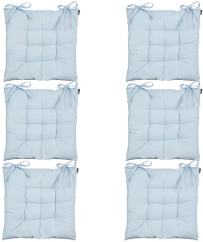 Mica Decorations stoelkussen Paddy matras - 6x - lichtblauw - 46 x 46 x 7 cm - touwtjes sluiting - binnen/buiten