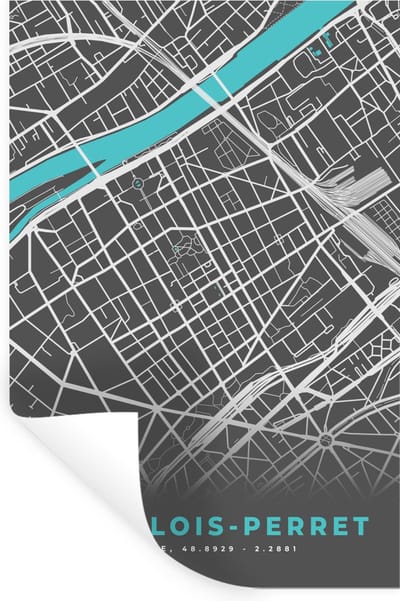 Muurstickers - Sticker Folie - Levallois-Perret - Stadskaart - Kaart - Plattegrond - Frankrijk - 20x30 cm - Plakfolie - Muurstickers Kinderkamer - Zelfklevend Behang - Zelfklevend behangpapier - Stickerfolie