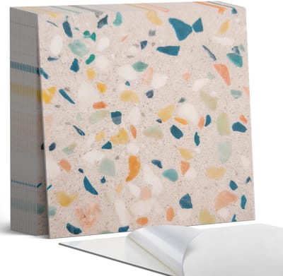 Coloray Plaktegels - Patroon met kleurrijke fragmenten Zelfklevende Tegels - 20 cm x 20 cm - Grijs Plaktegels - 20 stuks - Vierkant PVC Tegels - Plaktegels Badkamer - Plaktegels Vloer - Vinyltegels Vloer Zelfklevend - Wandtegel Zelfklevend