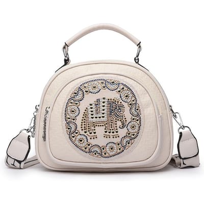Nieuwe Tas met Klinknagel Olifantenpatroon High-end Niche Moedertas Modieus Veelzijdig Wissel Telefoon Tas Crossbody white
