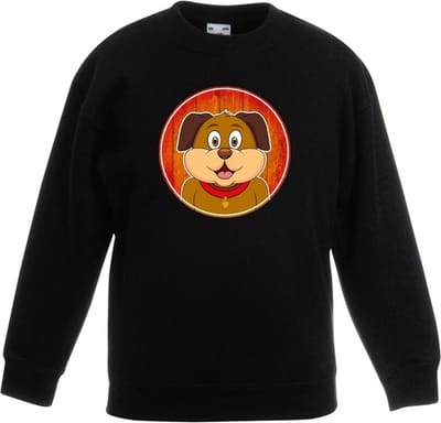 Kinder sweater zwart met vrolijke hond print - honden trui - kinderkleding / kleding 98/104