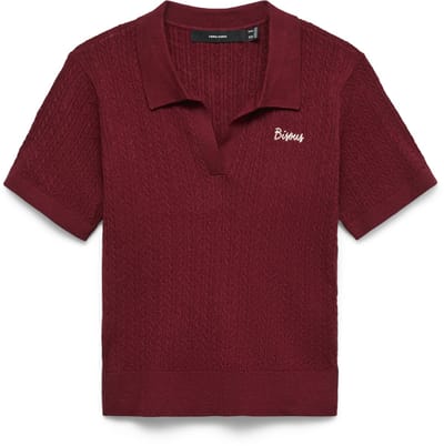 Vero Moda T-shirt Vmgold Cable Ss Poloneck Pullover 10346497 Biking Red/w. Birch Emb. Dames Maat - M