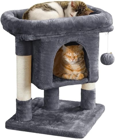 Famanu - Krabpaal kleine kattenkrabpaal met grote kattenholte pluche kattenboom kattenmeubel speelboom voor kleine katten