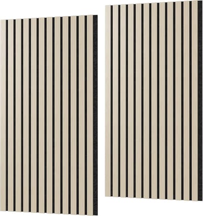 Houten Fineer Akoustische Panelen, Set Van 2 Wandbekleding, 3D Wandpanelen, 120 x 60 cm, Akustisch Vilt Lattenwand voor Woonkamer, Kantoor, Slaapkamer (Wit Eiken) NAIZY