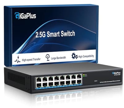 16 Poorten 2.5Gb Niet Beheerde Ethernet Switch - 2.5G Base-T Poorten voor NAS, PC, Draadloos Toegangspunt, WiFi 6 Router - Plug and Play, Geluidsloos Ontwerp