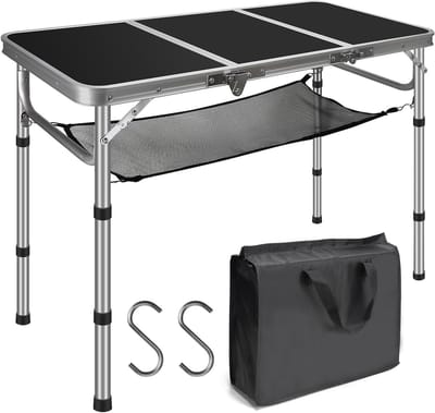 Opvouwbare Campingtafel 90 x 40 cm - Hoogte Verstelbaar van 26-70 cm - Lichtgewicht en Draagbaar voor 4 Personen met Net Transporttas - Ideaal voor Buitenactiviteiten