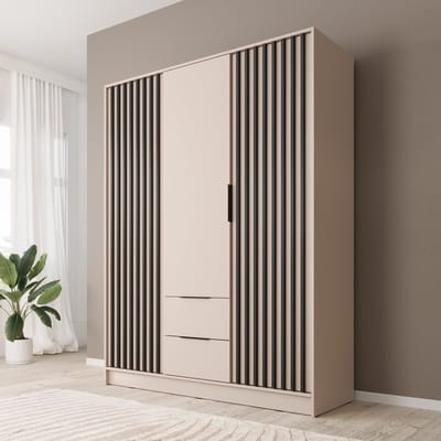 Meubella - Kledingkast Nairobi - Beige - Zwart - 155 cm